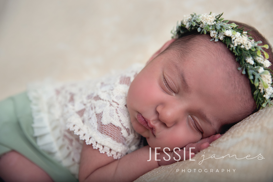 newborn girl photography pose, baby sleeping on belly