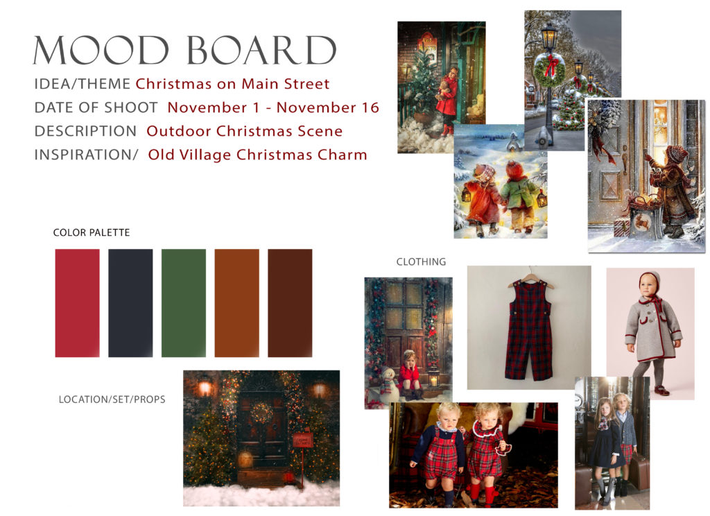 Chirstmas portrait photo inspiration/mood board.  Color and wardrobe inspiration for Christmas photos. 
