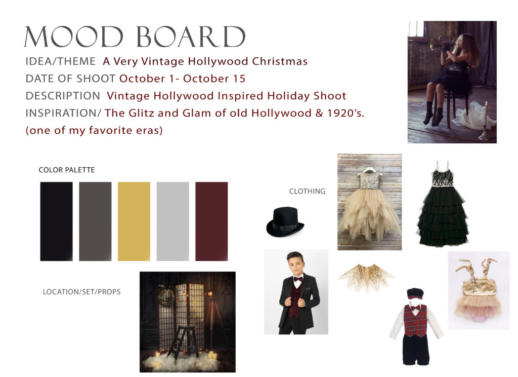 Christmas portrait mood board.  Color scheme of photo session and outfit inspiraton.