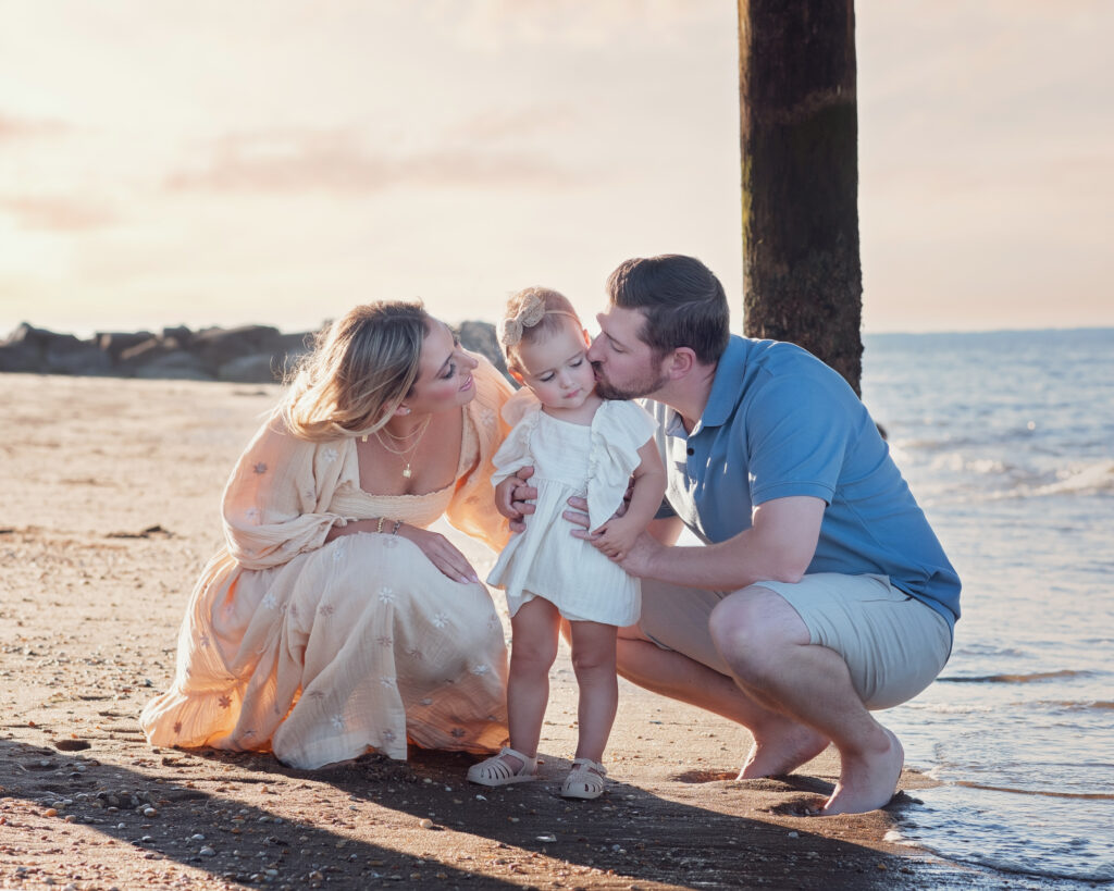 Family beach portraits at sunset